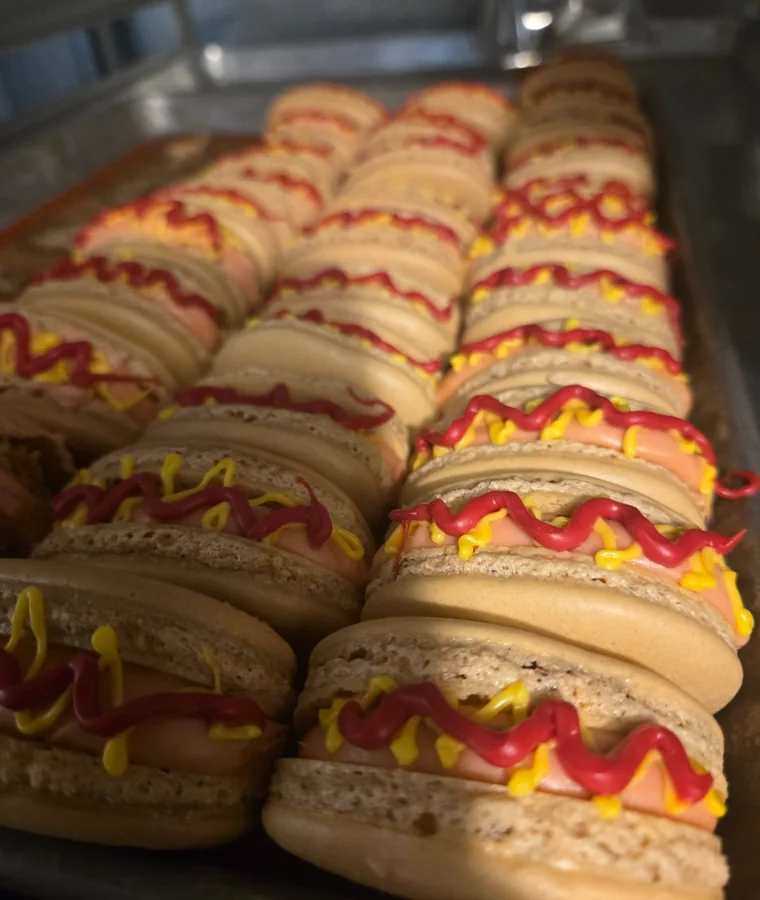 Playful hot-dog-shaped macarons